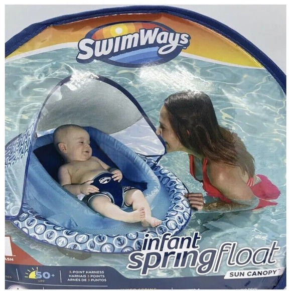SwimWays Infant Baby Spring Float Blue Swim Step 1 Float Sun Canopy New - Picture 7 of 12